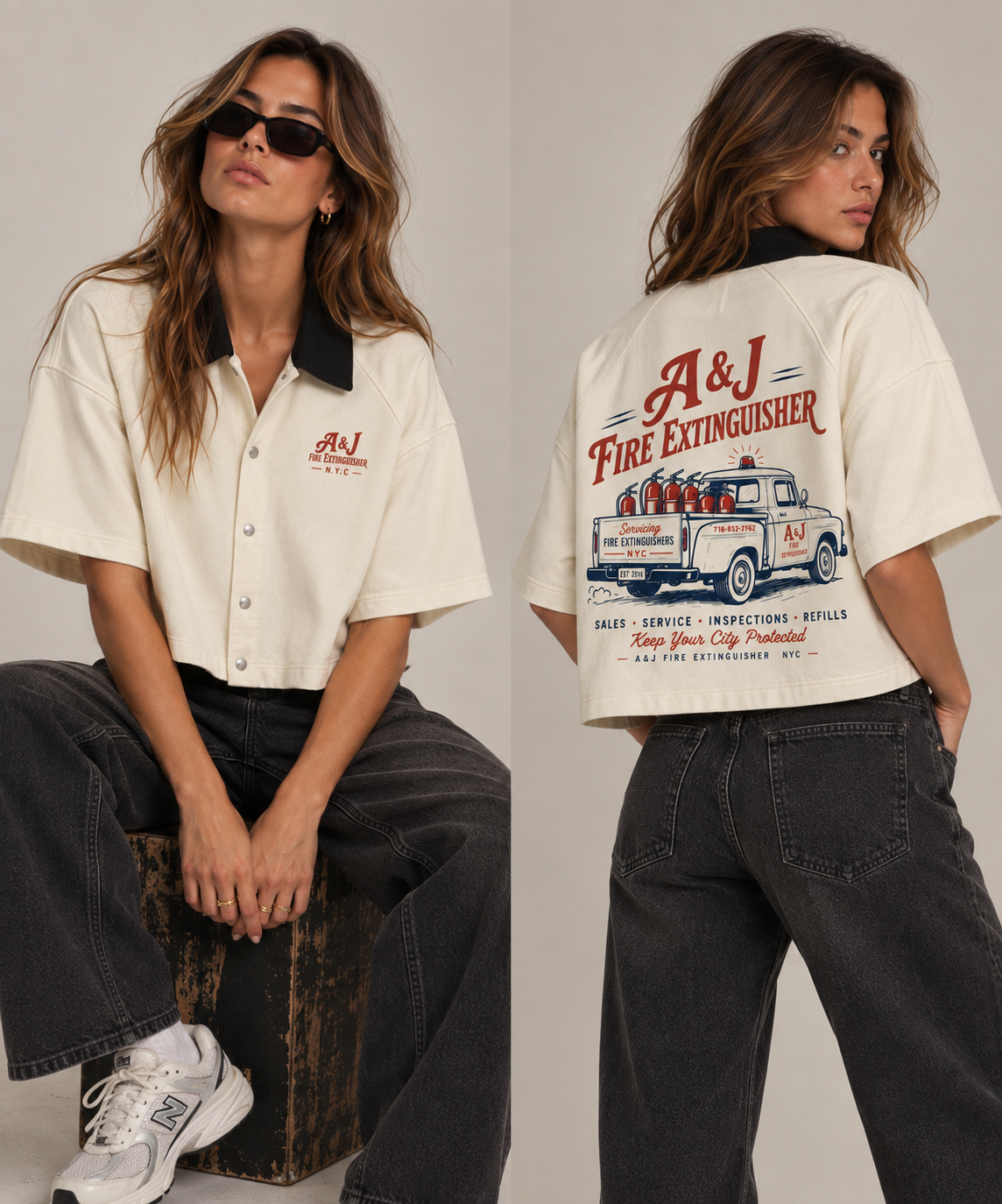 A&J Truck Service Shirt, on model, female